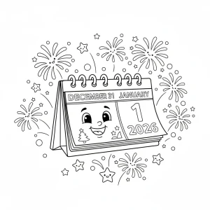 Happy New Year 2026 Kids Coloring Page - Free Printable