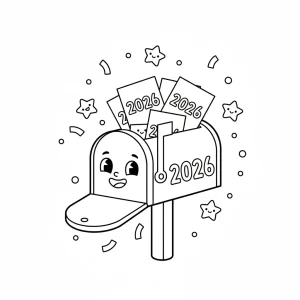 Outlined Happy New Year 2026 Kids Coloring Page - Free Printable
