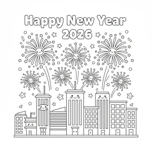 Cool Happy New Year 2026 Kids Coloring Page - Free Printable