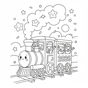 Funny Happy New Year 2026 Kids Coloring Page - Free Printable