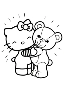 Hello Kitty With Teddy Bear Coloring Page - Free Printable