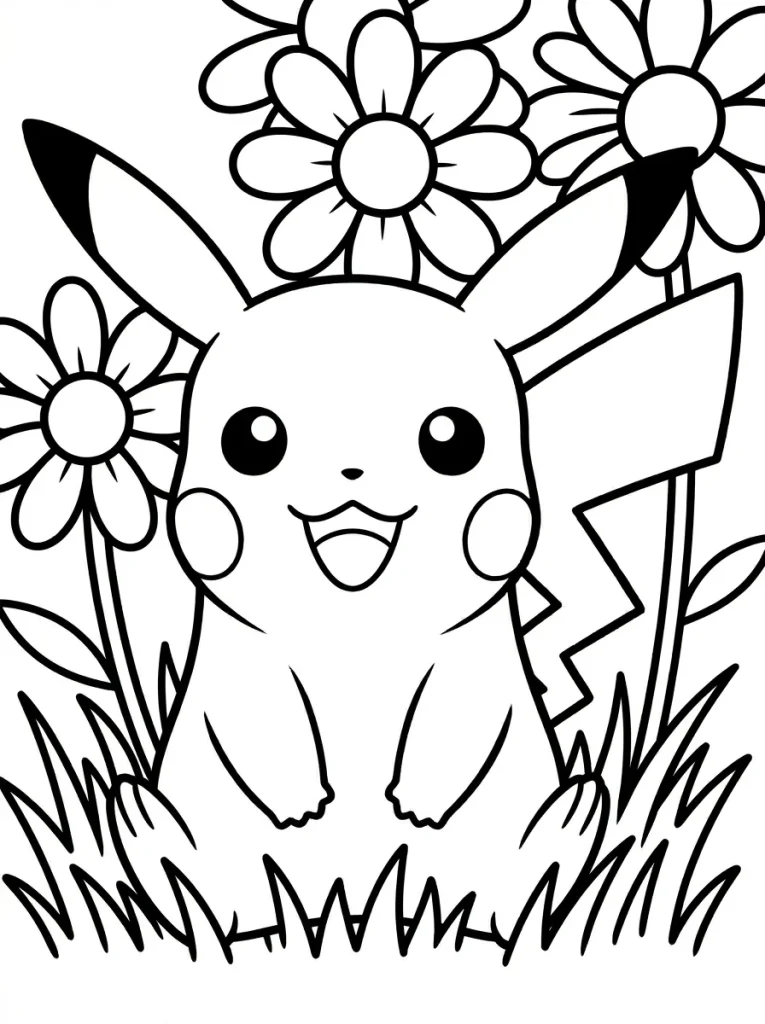 Outlined Pikachu Coloring Page - Free Printable