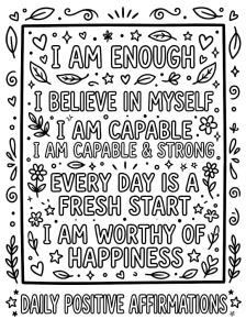 Detailed Positive Affirmation Coloring Page - Free Printable