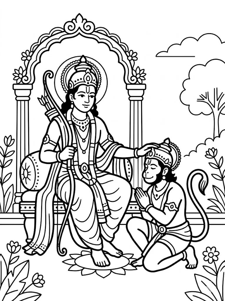 Detailed Hanuman Coloring Pages - Free Printable