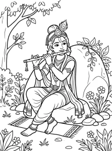 Simple Krishna Coloring Pages - Free Printable