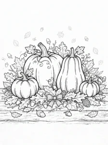 autumn-harvest-pumpkins-acorns-leaves-coloring-page FREE Printable Coloring Page