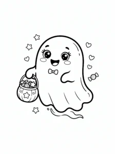cute-kawaii-ghost-trick-or-treat-candy-basket-coloring-page FREE Printable Coloring Page