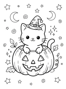 cute-kitten-inside-jack-o-lantern-pumpkin-coloring-page FREE Printable Coloring Page