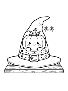 cute-pumpkin-in-witch-hat-hanging-spider-coloring-page FREE Printable Coloring Page