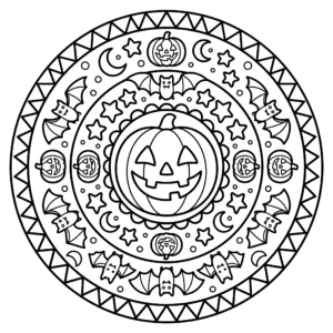 halloween-pumpkin-bats-circular-mandala-coloring-page FREE Printable Coloring Page