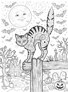 spooky-cat-full-moon-graveyard-mandala-coloring-page FREE Printable Coloring Page