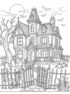 spooky-victorian-haunted-mansion-graveyard-coloring-page FREE Printable Coloring Page