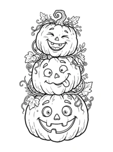 stacked-funny-jack-o-lantern-pumpkins-halloween-coloring-page FREE Printable Coloring Page
