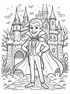 vampire-dracula-cape-gothic-castle-halloween-coloring-page FREE Printable Coloring Page